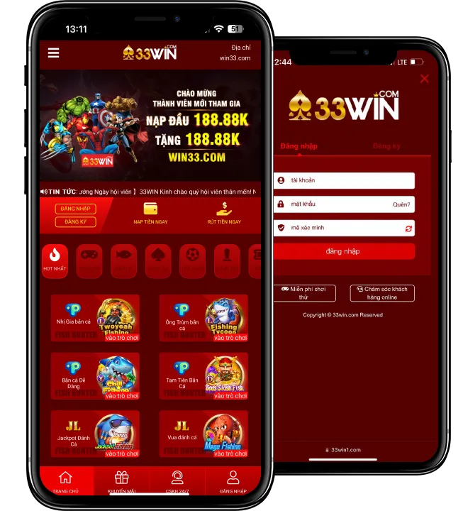 giao diện mobile nhà cái 33win