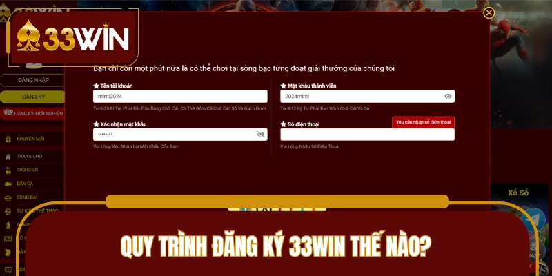Tuần tự các bước đăng ký 33WIN siêu đơn giản 